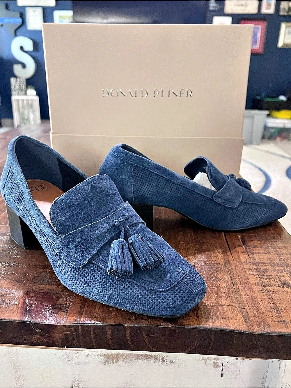 Donald Pliner Lenny Suede Tassel Loafer Blue Heels